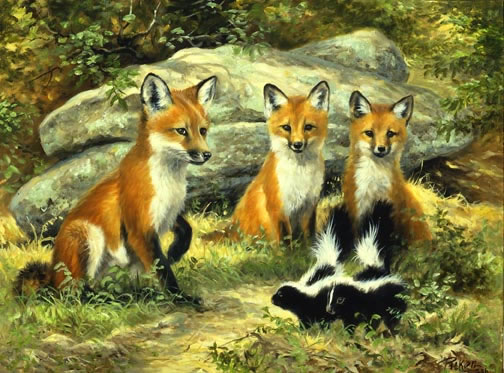 CHOP907 animals three foxes hand painted oil painting art on canvas 